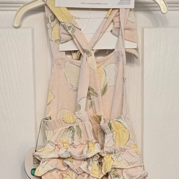 Milkberry Baby Girl Bamboo Lemon Ruffle Bubble Romper 3-6 months - Picture 3 of 3